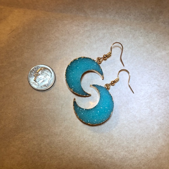 Pastel Druzy Resin Crescent Moon Earrings - Picture 6 of 8